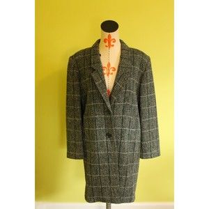 Vintage HUNTERS RUN Womens Tweed Coat Long Jacket Wool Blend sz 5/6 Romania